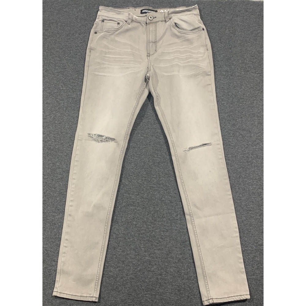Serenede Men's Slim Skinny Stretch Light Distress Denim Jeans 34x32